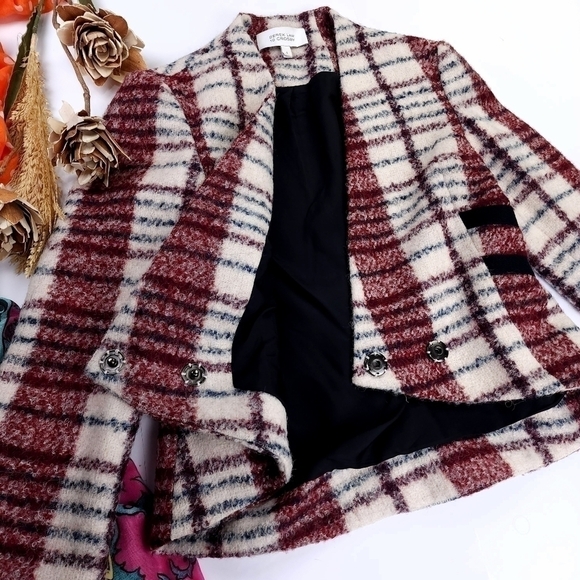 Derek Lam 10 Crosby Wool Blazer White Red Plaid Sz 4 - Picture 3 of 12